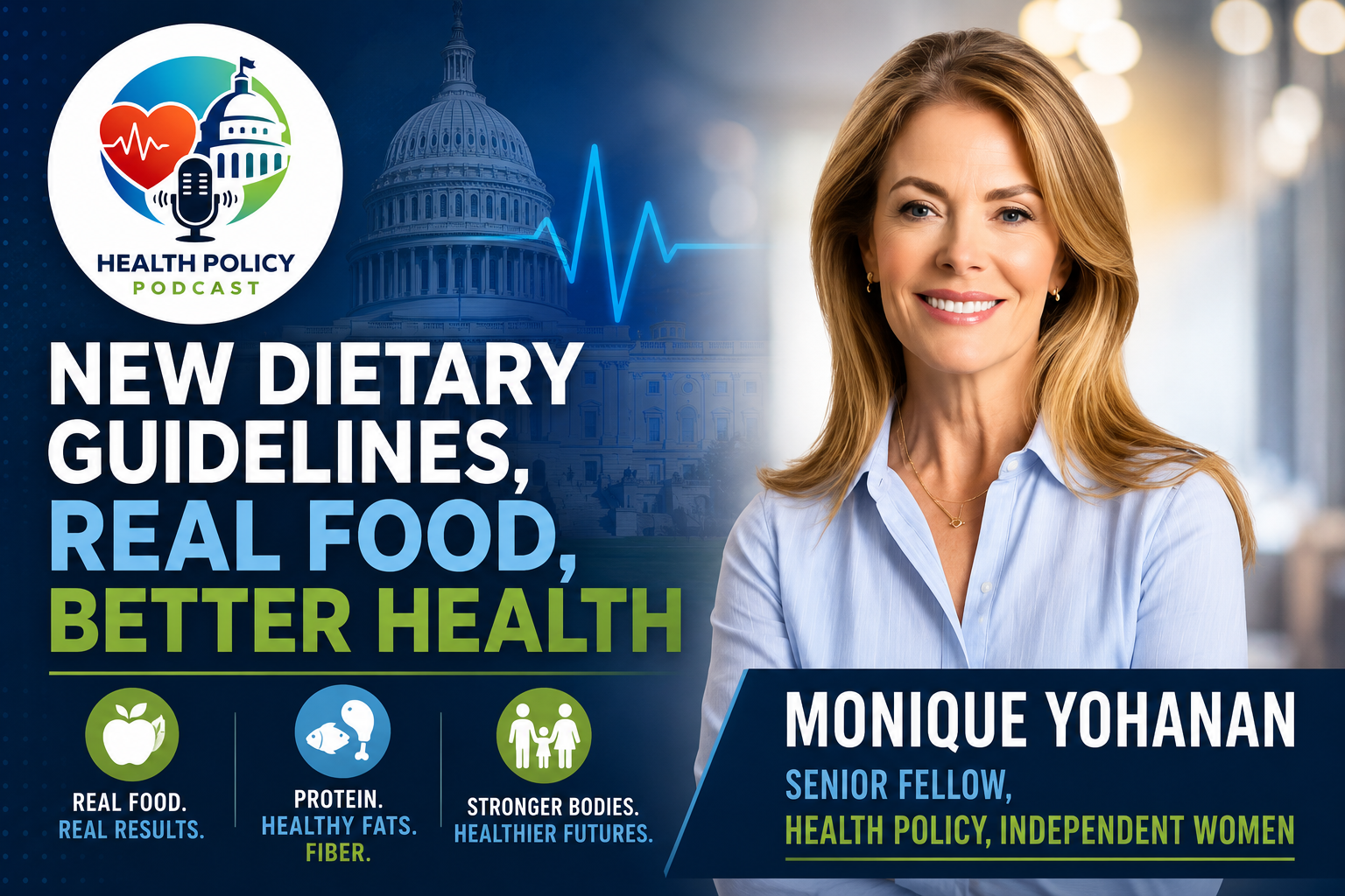 Health Policy Podcast episode featuring Monique Yohanan, MD, MPH discussing Understanding the New Dietary Guidelines with Monique Yohanan